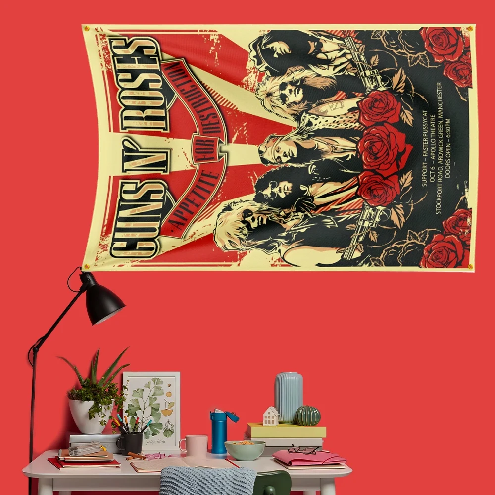 Guns N' Roses Inspired Rock Music Flag 3x5 FT 90x150cm Polyester Decorative Banner Tapestry For Music Fans Bedroom Wall Decorati