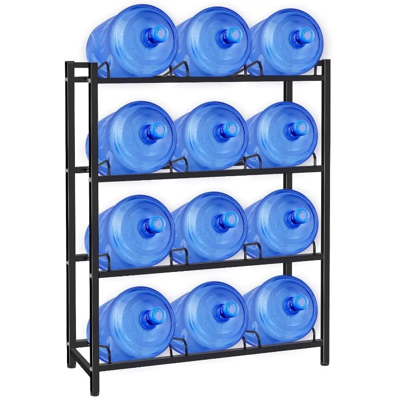 5 Gallon Water Jug Holder for 12 Bottles Without Wobbling, New Upgraded Heavy Duty 4 Tier Thicken Water Bottle Storage Rack for