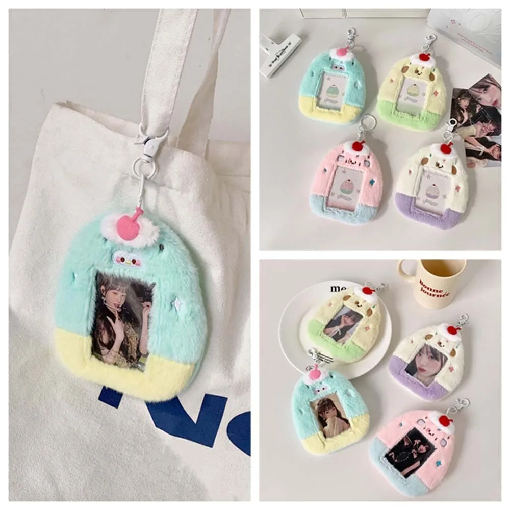 

Корейский идол, мультяшный держатель для фотокарт с подвеской-брелком, защитный чехол, плюшевый держатель для фотокарт, пушистая форма мороженого