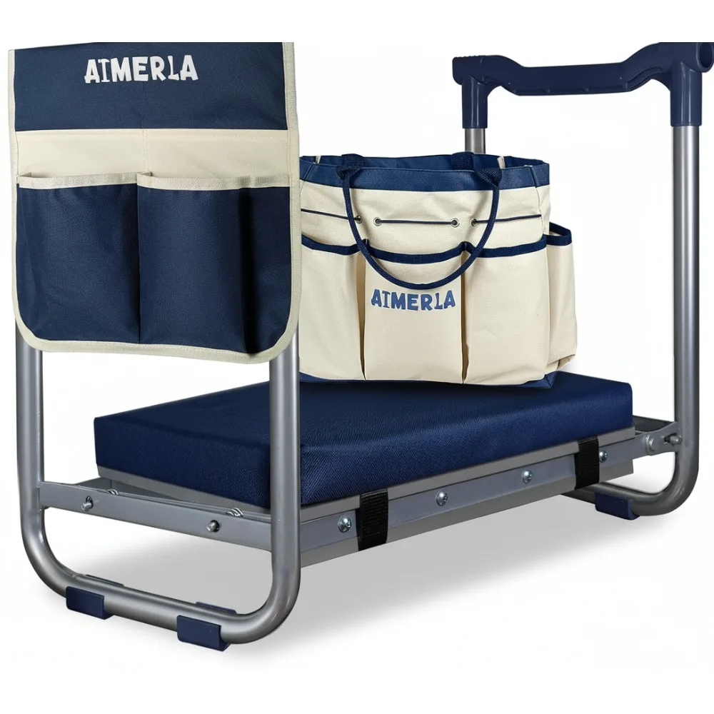 

Foldable Garden Kneeler Seat with Detachable Cloud Pad - Heavy Duty Portable Bench & Tool Bags for Indoor Outdoor Use