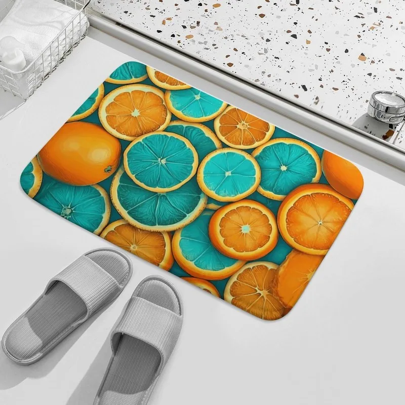 Soft Doormat Fresh Orange Slice Fruit Print Decorative Floor Mat for Kitchen Entrance European Home Summer Holiday