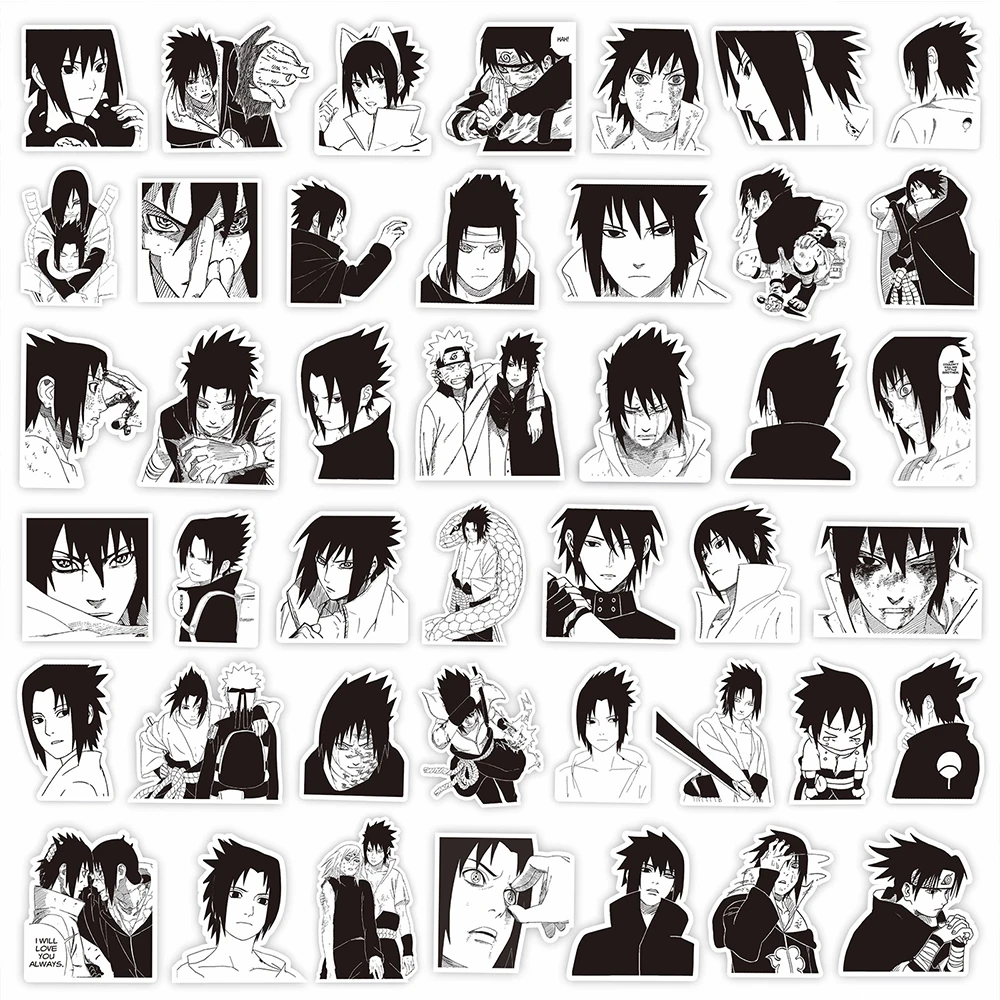 10/30/70pcs Cool Anime NARUTO Uchiha Sasuke Stickers Cartoon Black and White Graffiti Sticker DIY Phone Stationery Laptop Decals