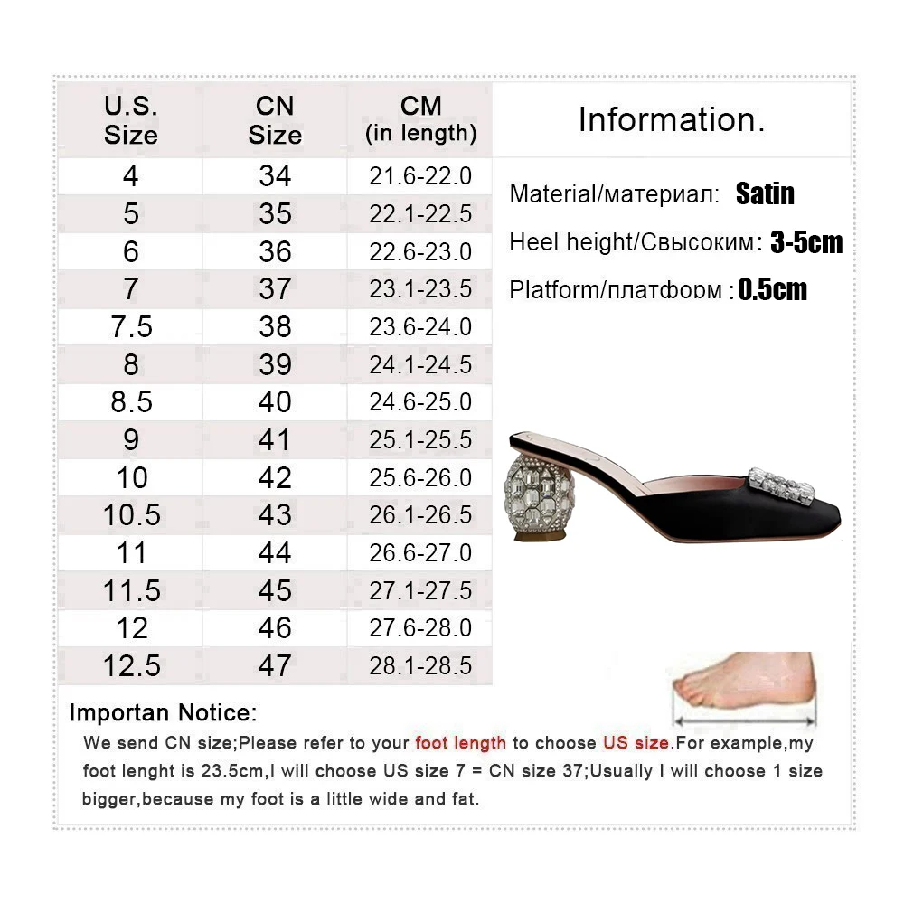 Summer Rhinestone Pumps Women Square Toe Mules Female Crystal High Heels Women Shoes Femmes Chaussures sandalias de las mujeres