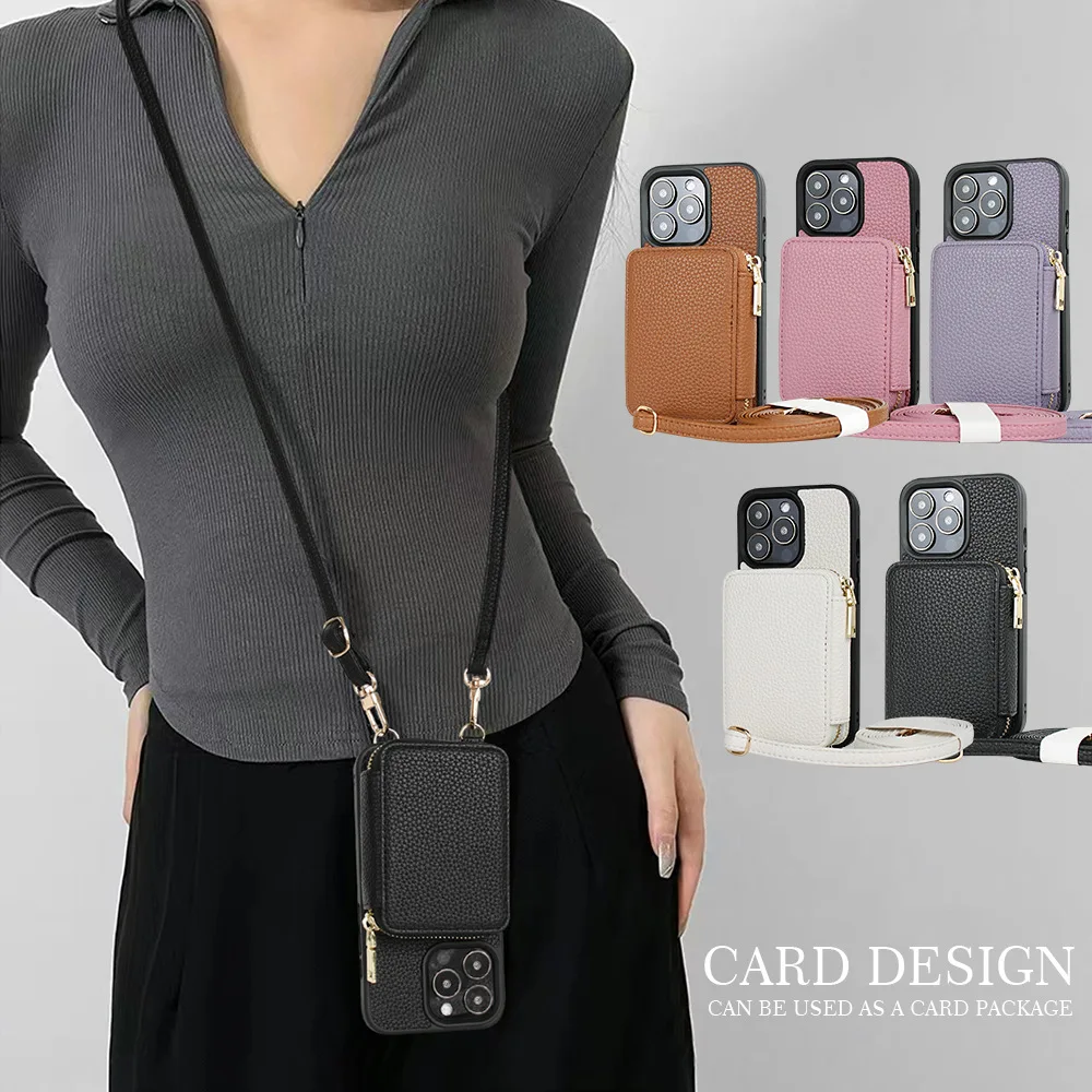 Leather Crossbody Bag Wallet Card Stand Phone Case For iPhone 15 16 14 13 12 11 Pro Max Flip Shockproof Protection Card Clip Wal