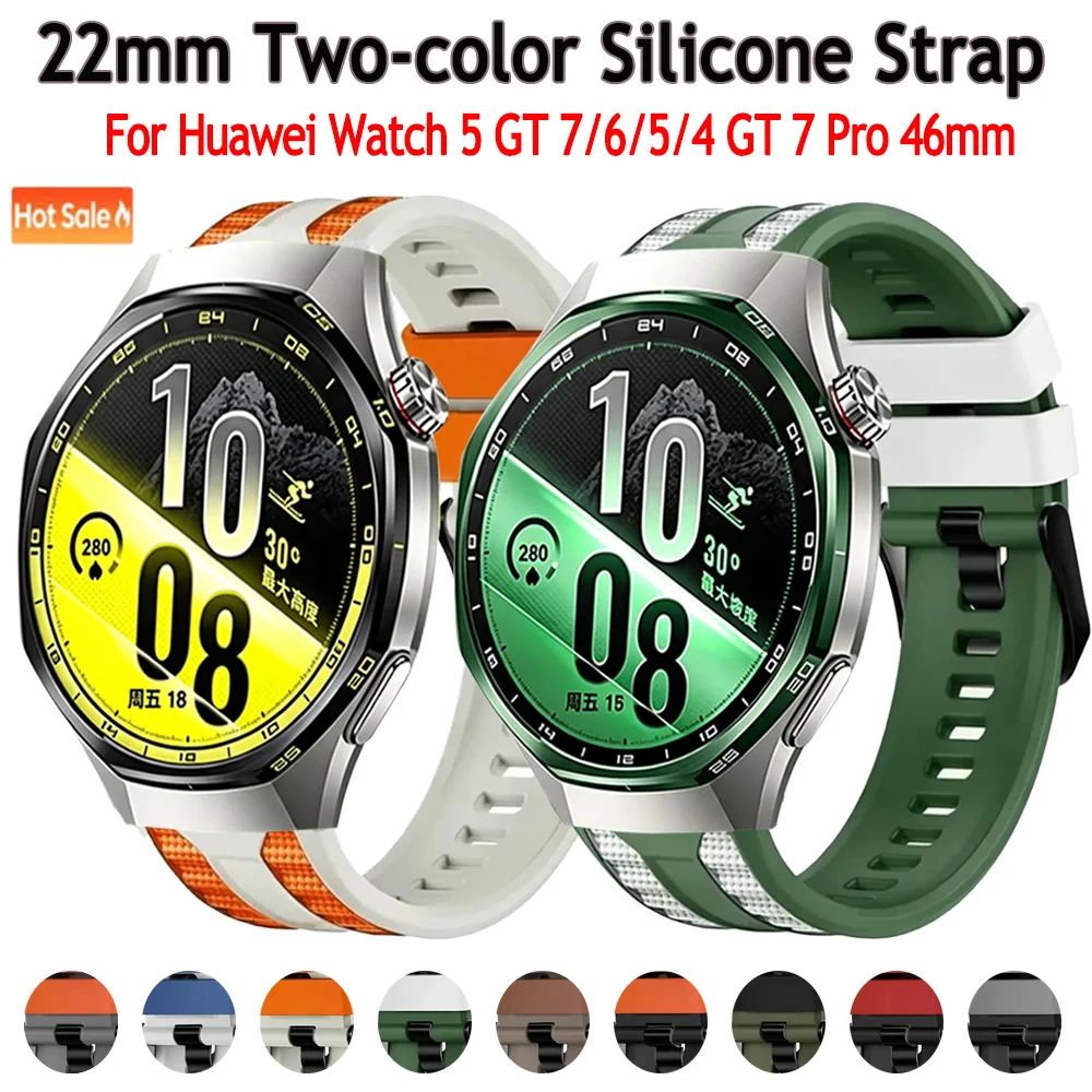 22mm Two-color Silicone Strap For Huawei Watch 5 GT7/6/5/4 GT7 Pro 46mm Official Wristband Huawei Watch Ultimate 2/GT Runner 2