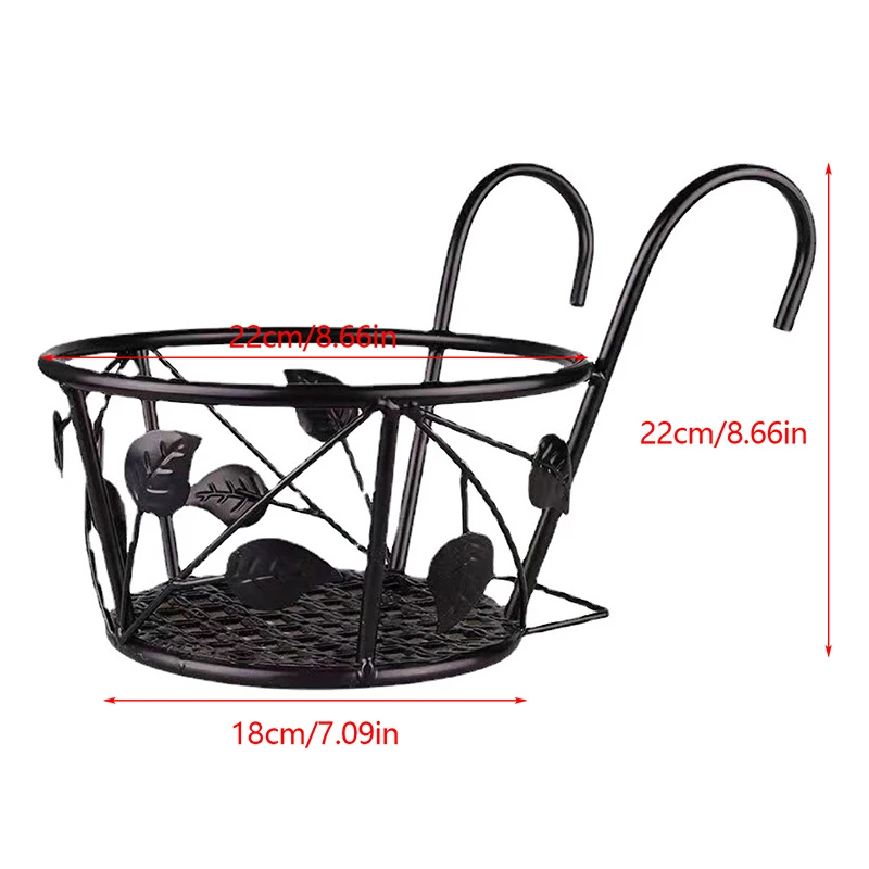 Outdoor Hanging Basket Plant Iron Racks Garden Decoration Fence Balcony Round Flower Pots Hanging Planter Stand Holder