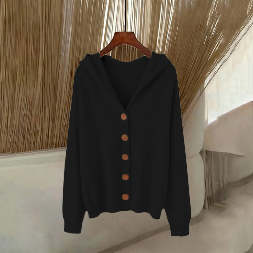Solid Knit Hooded Cardigan for Women Polyester Casual Outerwear Designed for Daily Wear and Seasonal Transitions