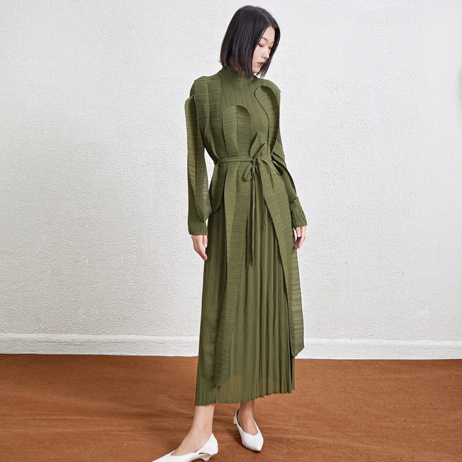 Miyake Pleated Women's Elegant Long Fashion Splicing Design Skinny Loose Vintage Party Dresses