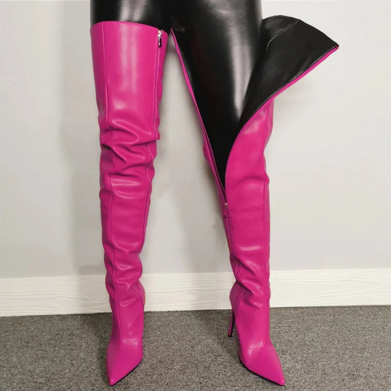 Big Size 40-46 High Heels Women\'s Over-the-knee Boots Pu Leather Stiletto Knee Boots Leg Boots For Girls