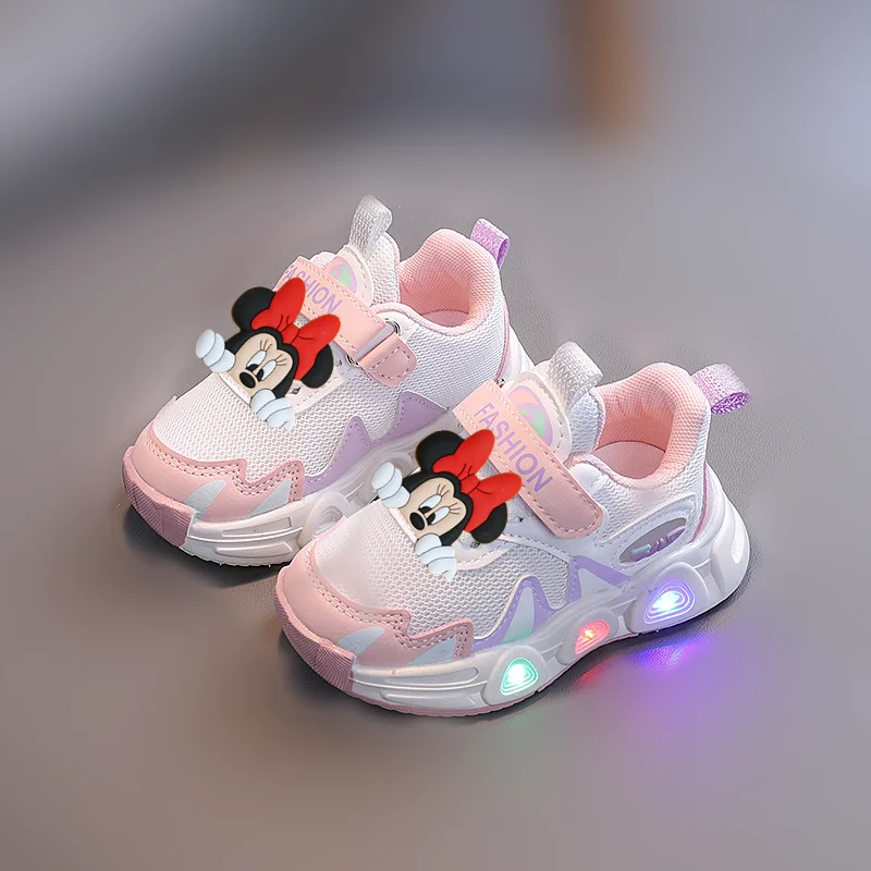 

Disney Mickey Mouse Minnie Kids Mesh Breathable Lighted Sneakers Boys Girls Soft Sole Non-slip Running Shoes Baby Toddler Shoes