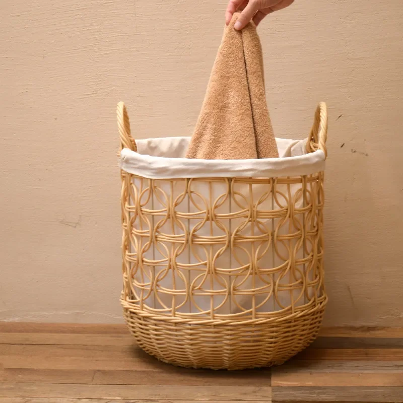For Imitation Rattan Storage Basket Large Capacity Waterproof Laundry Hamper Portable Dirty Clothes Sorting Bin for Home