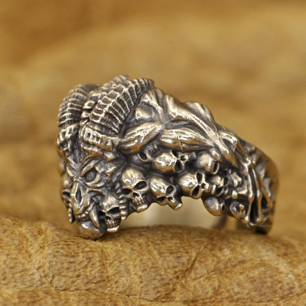 

Brass Demon Satan Skulls Ring Biker Punk Jewelry BR418 US Size 7~15