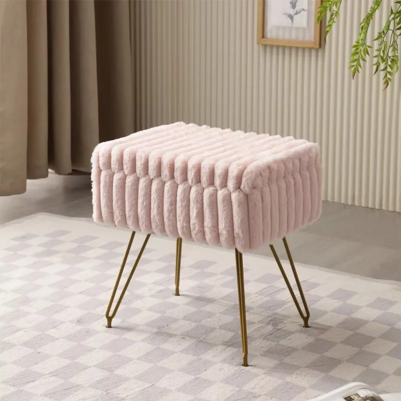 Factory Direct 2026 Chic Faux Fur Vanity Stool With Storage - Soft, Comfortable Ottoman Chair For Makeup & Relaxation