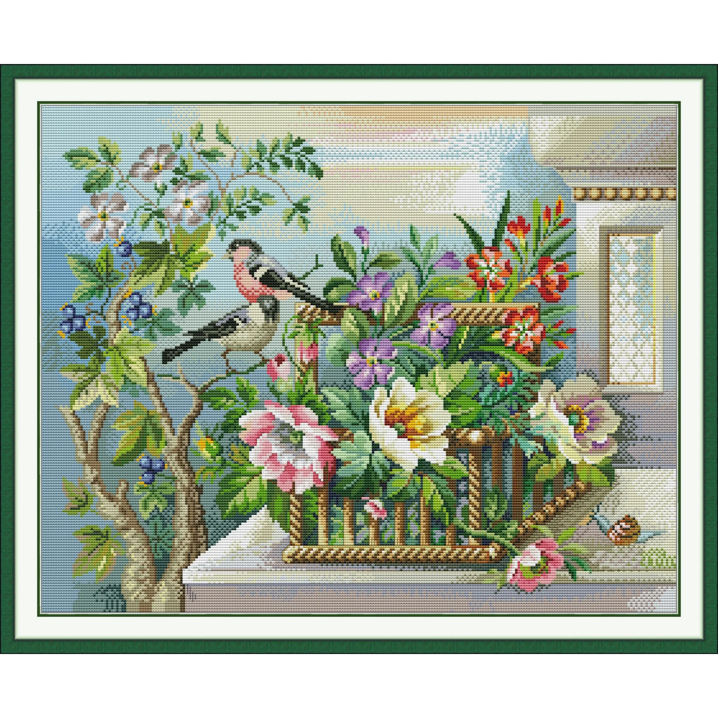 

Joy Sunday Pre-printed Cross Stitch Kit Easy Pattern Aida Stamped Fabric Embroidery Set-Joy on A Branch 4