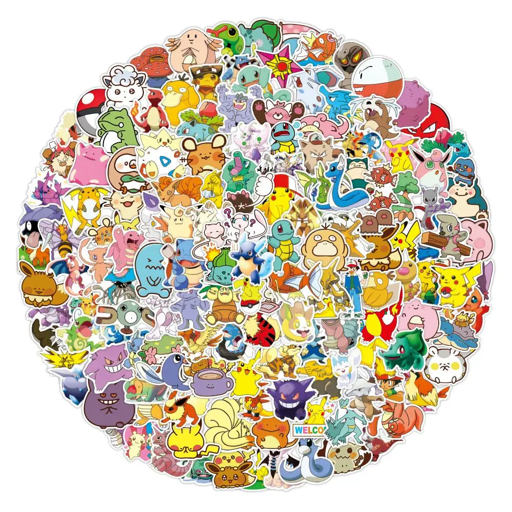 100pcs Pokemon Cute Cartoon Pikachu Bulbasaur Gengar Notebook Scooter Account DIY Sticker