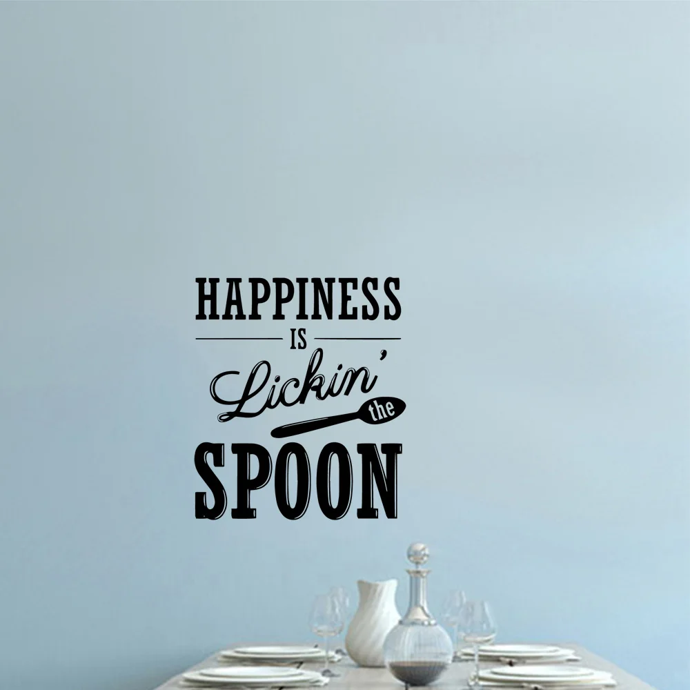 

1 pc happiness is kicking the spoon for kitchen decor Wall Stickers Modern Fashion Wall Sticker Decal Creative Stickers