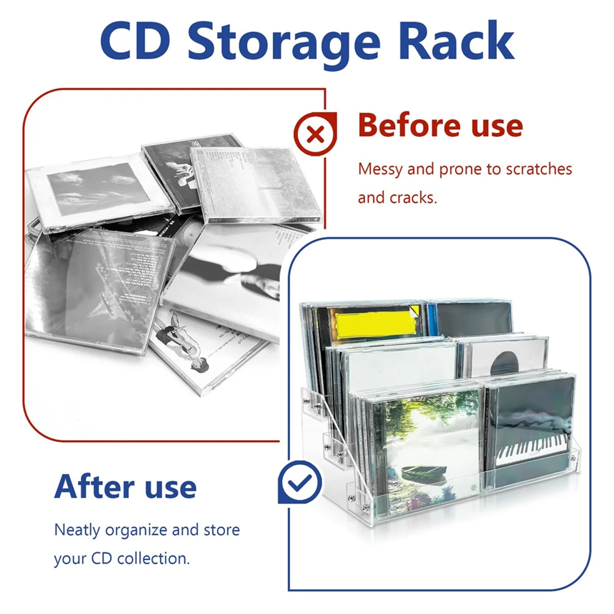 N21R support de CD en acrylique transparent à 3 niveaux support de stockage de CD en cascade