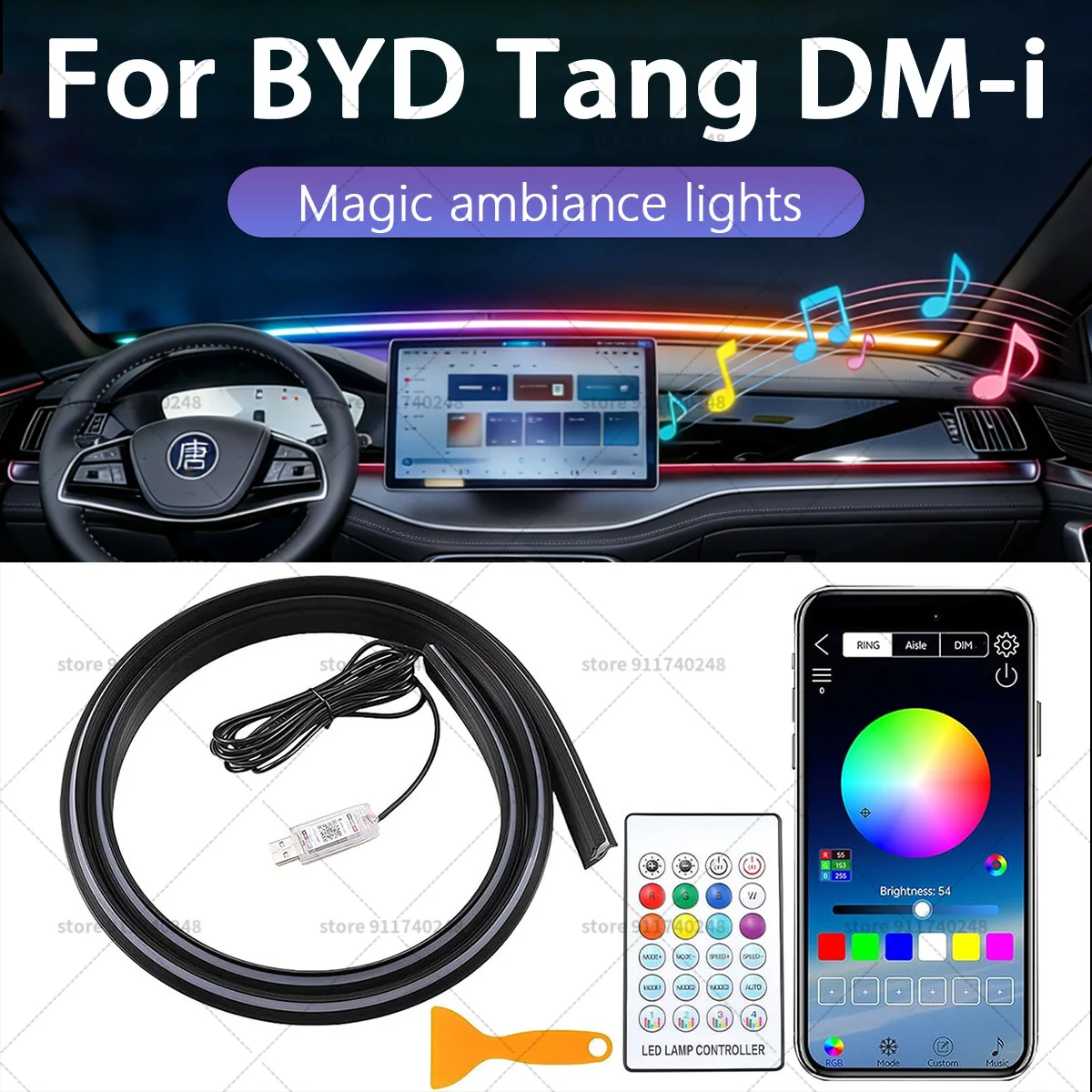 

For BYD Tang DM-i Automotive decoration light strip, colorful acrylic front windshield soundproofing strip, ambience light