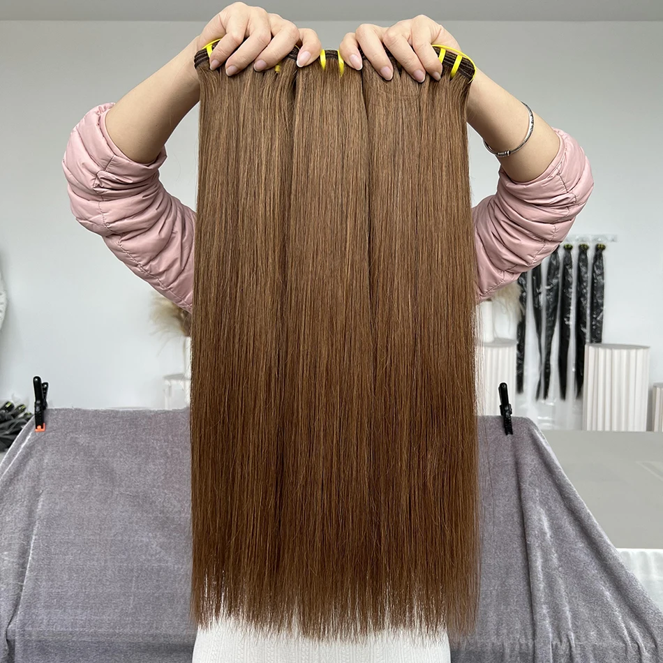 #4 Chocolate Brown Colored Bundles 100% Real Human Hair Silky Straight Vietnamese Hair Extensions Weave 100grams For Women