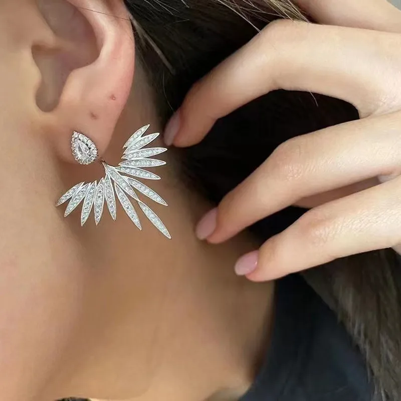 Korean Crystal Flower Drop Dangle Earrings for Women Fashion Hyperbole Crystal Angel Wing Earring Jewelry Accessories Wholesale