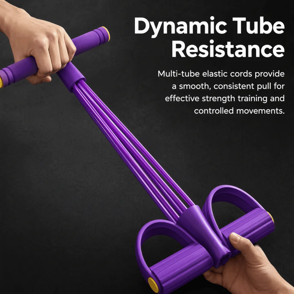 2PCS Compact 4 Tube Pedal Resistance Band 6 Tube T Handle Foot Pedal Exerciser Dual Foot Pedals ABS Sit up Trainer Arm Training