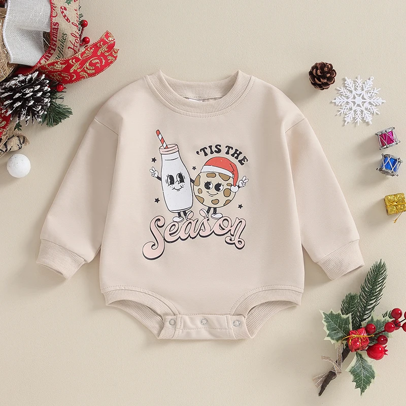 SHUING Infant Baby Girl Boy Christmas Romper Cute Cartoon Groovy Christmas Printed  Long Sleeve Crewneck Fall Clothes