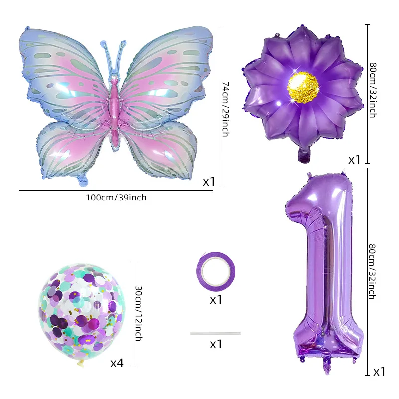 Pink Purple Butterfly Balloon Set 1 2 3 4 5 6 7 8 9 Purple Digital Balloon Set Birthday Party Decoration Balloon Wholesale