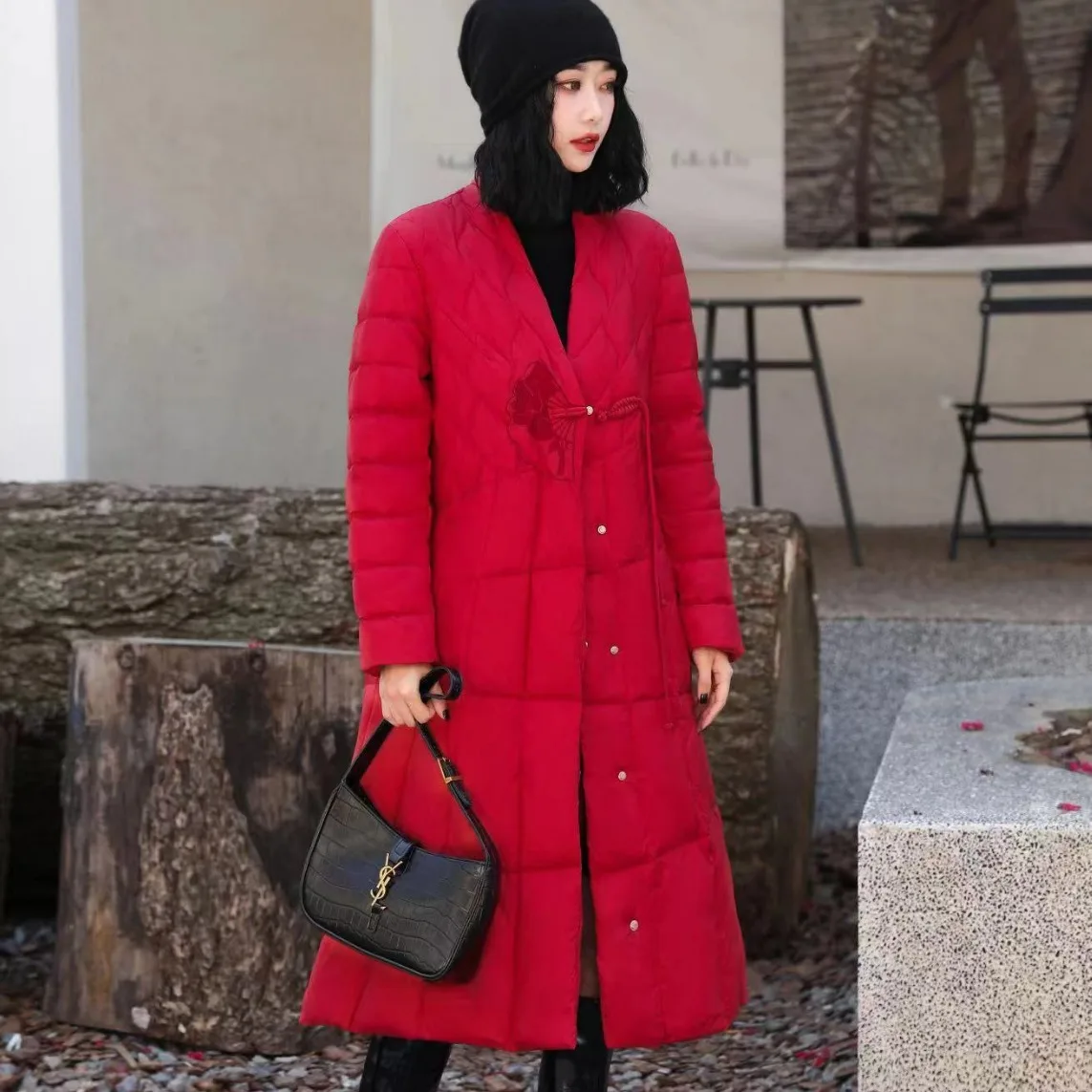 Winter New Women's Down Jacket Loose Retro A-line Length Down Jacket