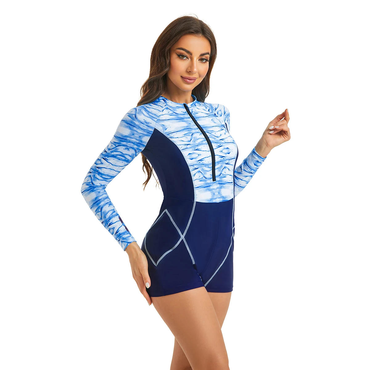 NACULAR Long Sleeve Swimsuit Women Printed Sport Surfing Swimwear One Piece Bathing Suit Diving Zipper 2024 New Rash Guard