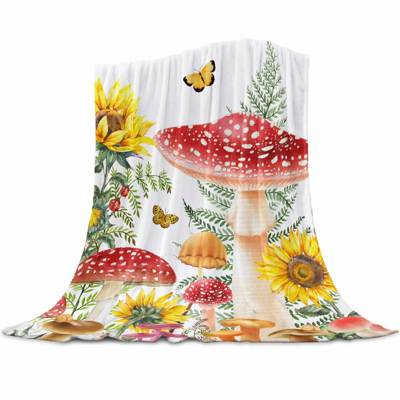 

Mushroom Fern Butterfly Sunflower Blankets Portable Soft Throw Blanket for Bed Office Bedspread Home Decor Flannel Blanket