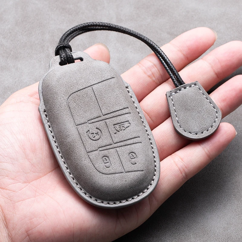 For Jeep Commander Grand WK2 KL BU MP Dodge Chrysler 200 300C  Leather Car Key Cover Case Shell Keychain Keyring Car Accessories