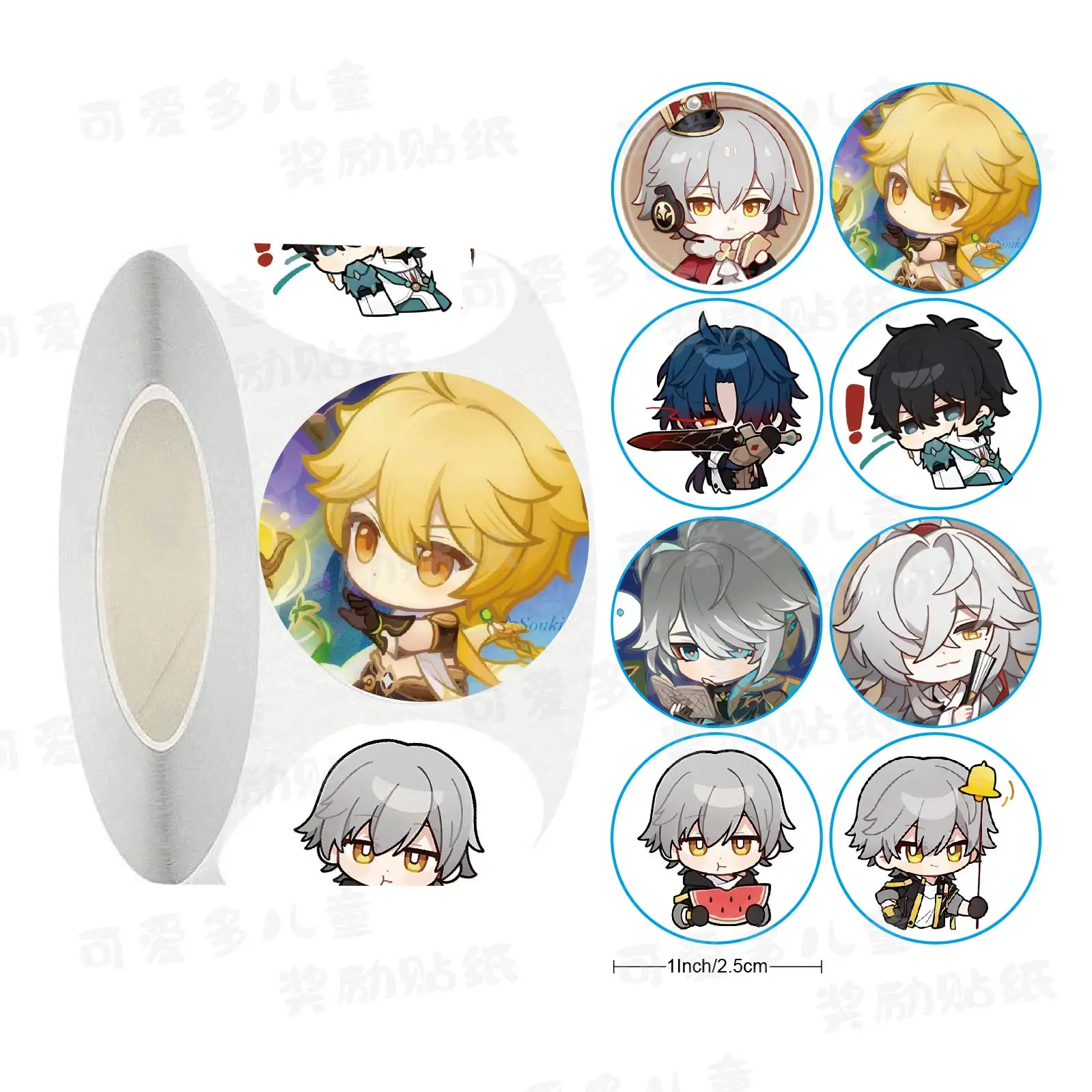 

Anime Honkai: Star Rail Cosplay Cute Round Curly Handbook Adhesive Label Cartoon 500 Stickers/rolls Decorate Birthday Xmas Gift