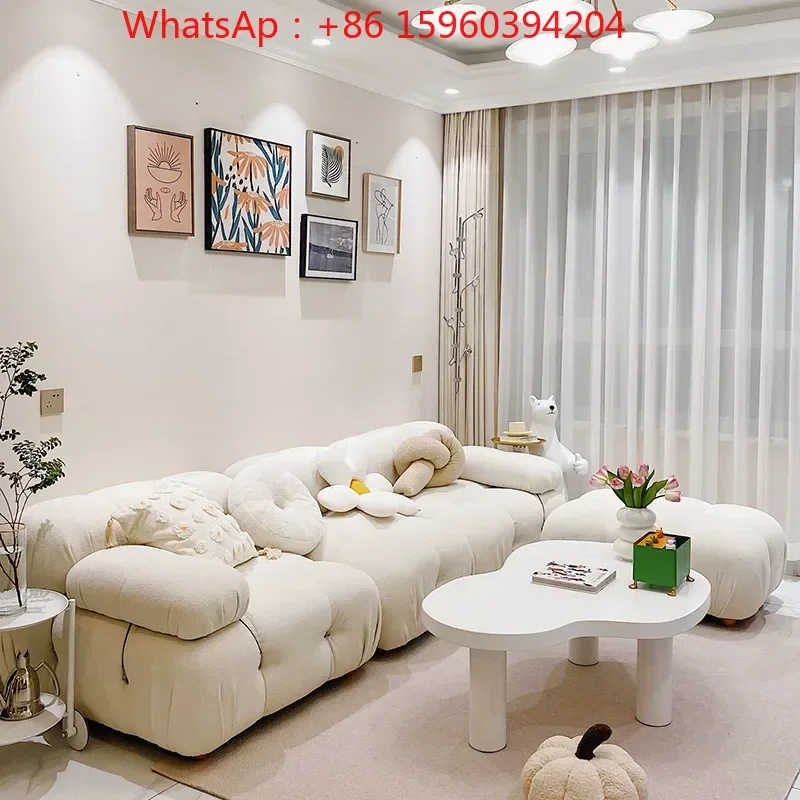 Ji cream style sofa small apartment net red model modern simple square multi-person living room module combination solid wood