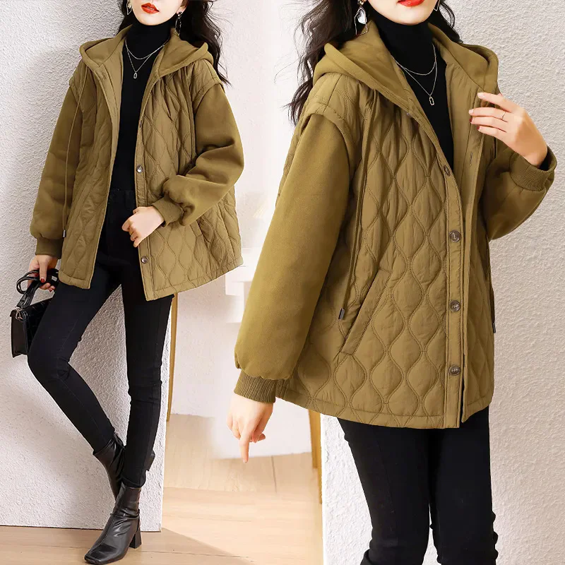 

Soft Lightweight Down Cotton Coat Women Fashion Autumn Winter Jacket 2024 New Casual Loose Hooded Cotton Clip Outerwear Female