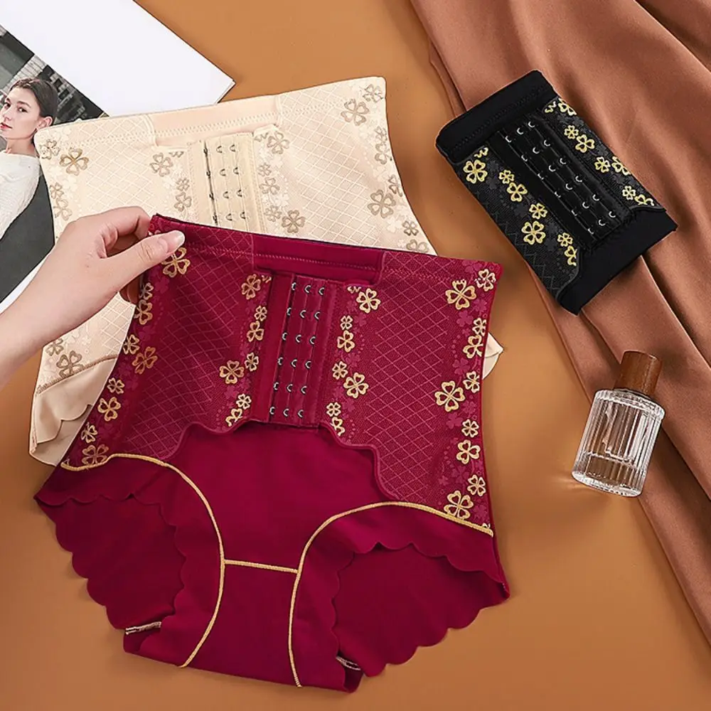 Mutandine modellanti per il corpo dopo il parto con fibbia a tre file, modellanti a vita alta, mutande in cotone senza cuciture