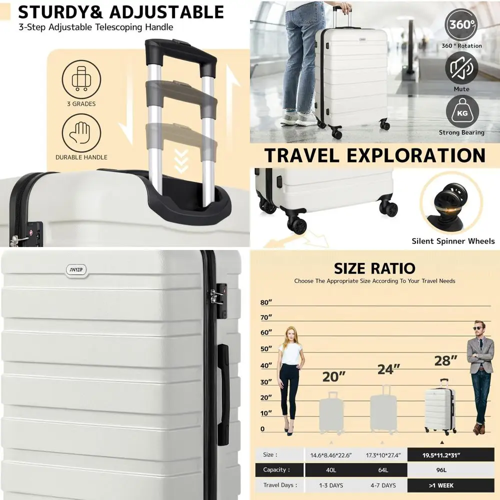 

Lightweight 28 Inch ABS Hardside Suitcase with 4 Wheels, TSA Lock - Large, White