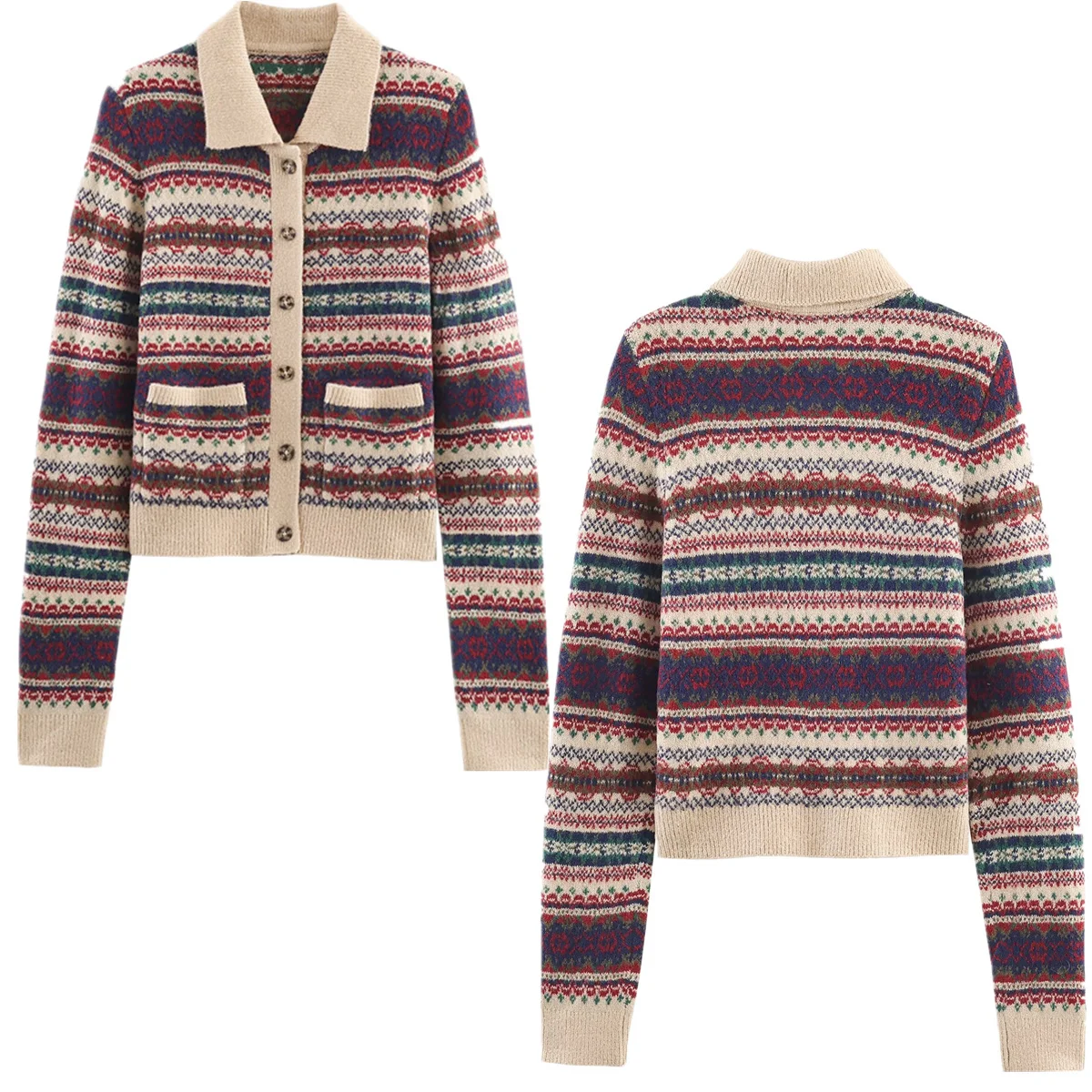 

Jenny&Dave Moroccan Ethnic Style Jacquard Women's Sweater Knitwear Woman Clothing Cardigan Knitted Jacket Women's Jacket Tops