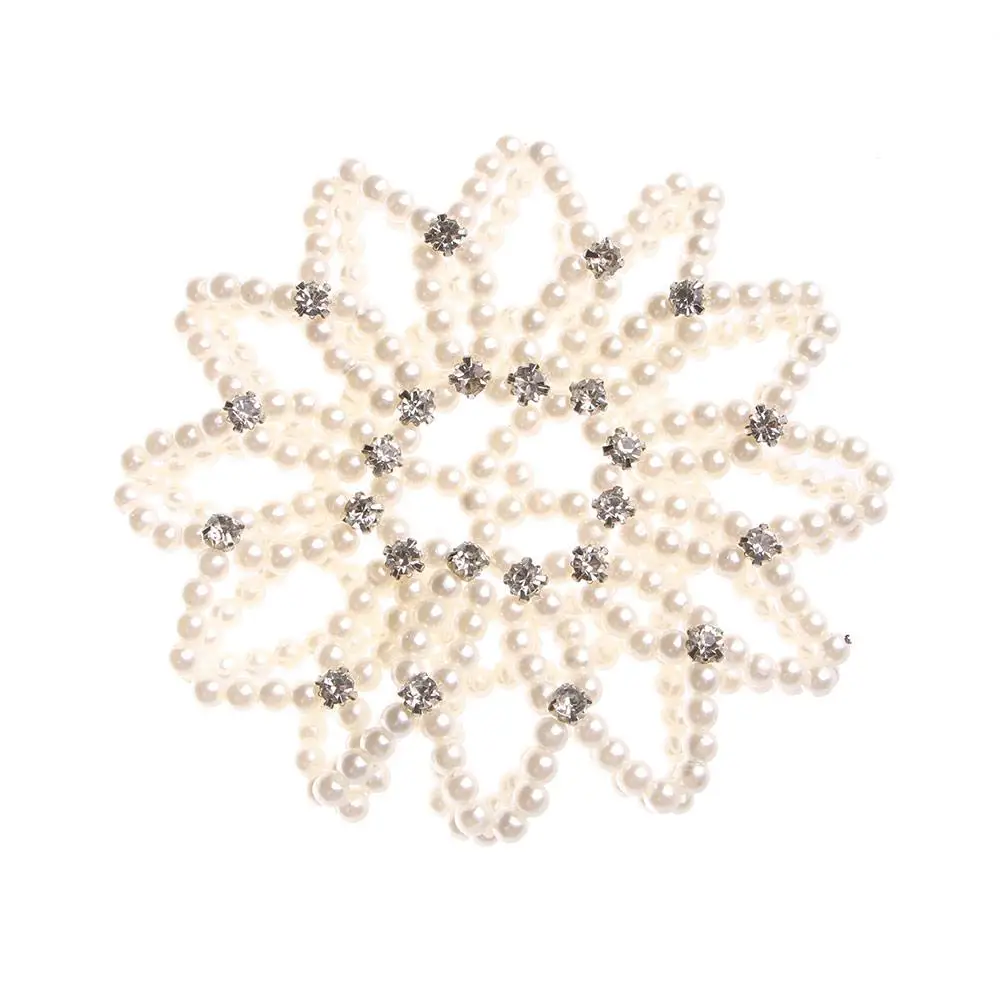 Furling Girls Crystal Balle Elastic Crochet Dancing Headwear Pearl Hair Nets Bun Net Hair Bun