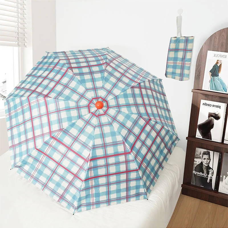 New folding sunshade umbrella,UV umbrella,Checked automatic umbrella,Cute style,The vinyl umbrella cloth is sun-proof and opaque