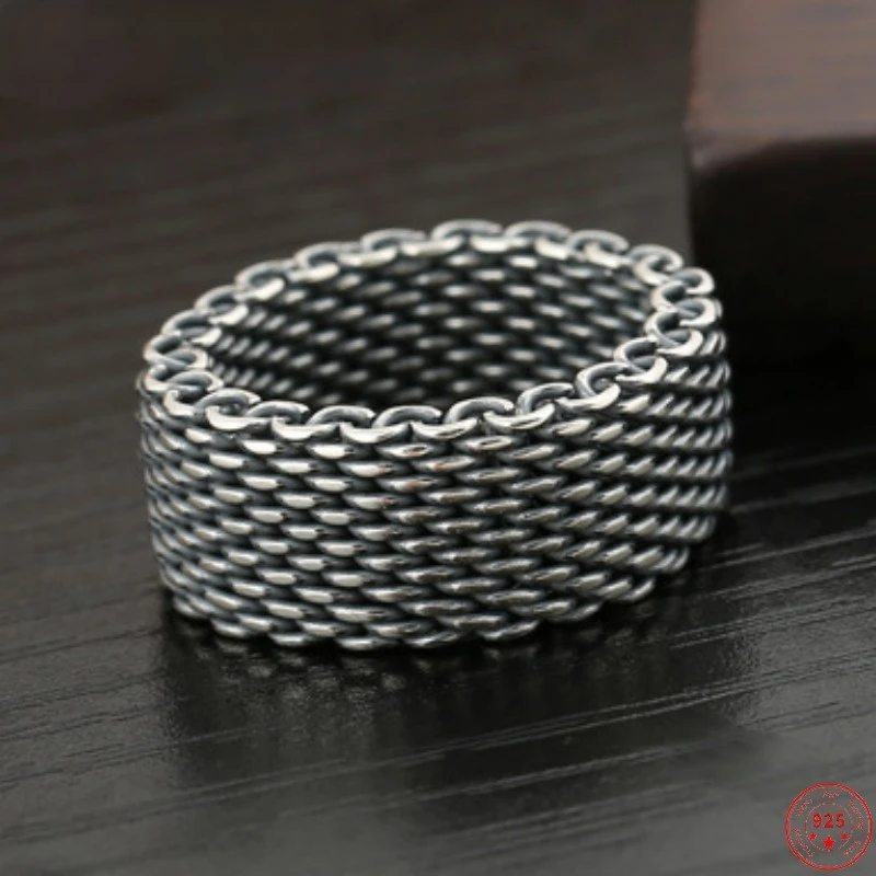 

MAYONES New 100% S925 Silver Rings Fashion Thai Silver Men's Woven Personality Vintage Pure Argentum Hand Jewelry