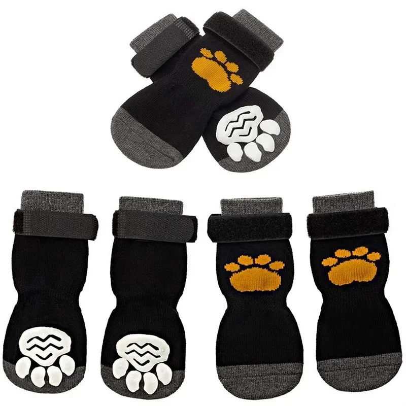 4pcs  Anti-Slip Dog Socks Adjustable Pet Non-Slip Paw Protection with Paw Pattern  Puppy Dog Indoor  Control Wear on Floor