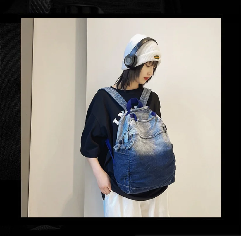 

2026 New Niche Korean Version Gradient Washed Denim Backpack Versatile Casual Portable Student backpacks Mochila de mujer рюкзак