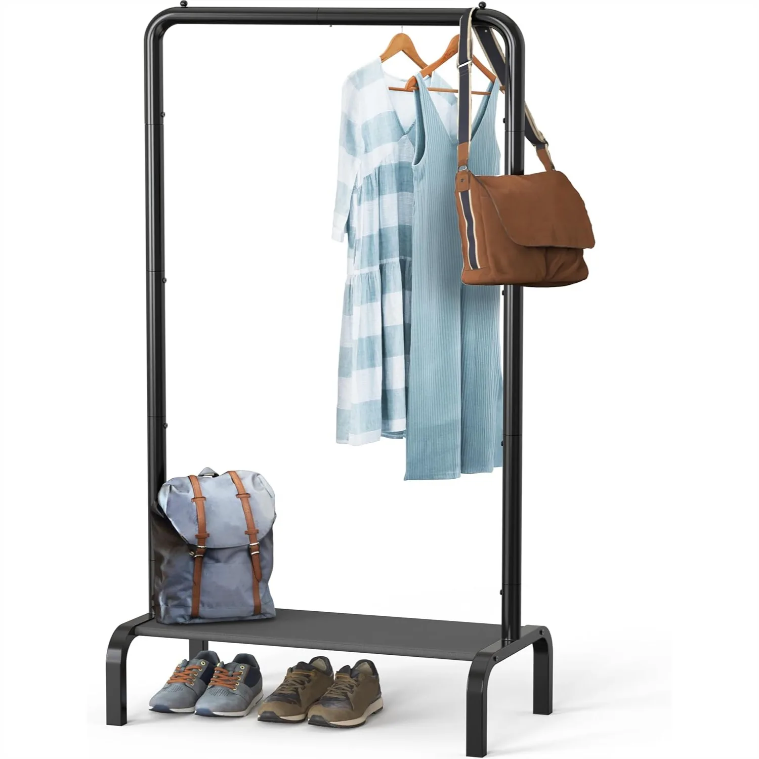 Freestanding Garment Rack with Storage Shelf - Slim Space-Saving Closet Organizer, Black
