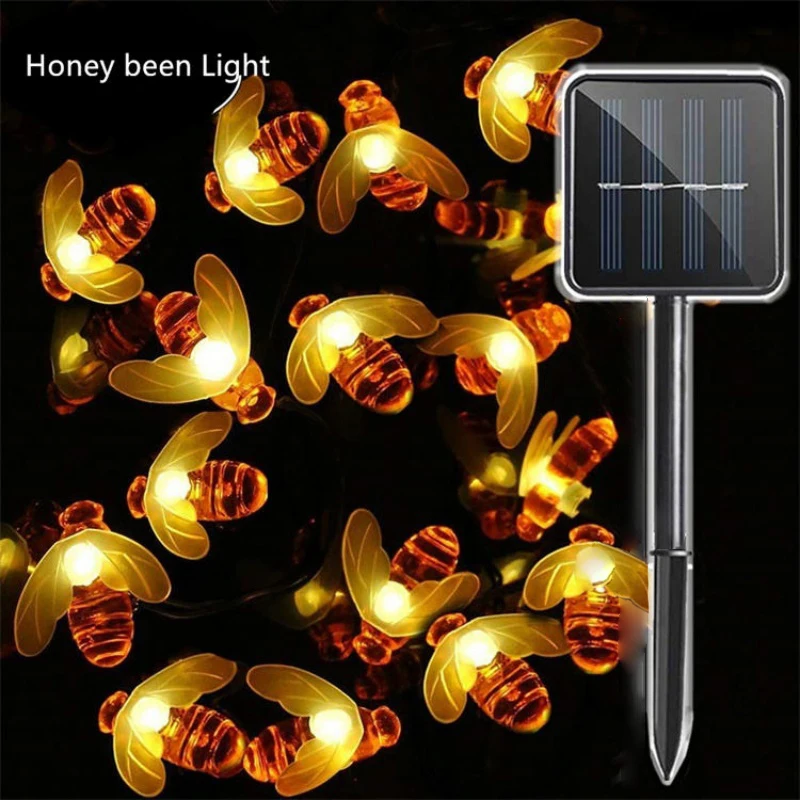 20/50/100Led Solar Lights String Honey Bee Shape Solar Powered Fairy Lights for Outdoor Home Fence Garden Christmas Decoration