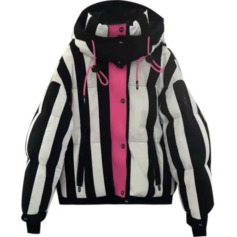 Piumino invernale da donna Piumino corto con cappuccio a righe Piumini Capispalla moda Comoda giacca calda da donna