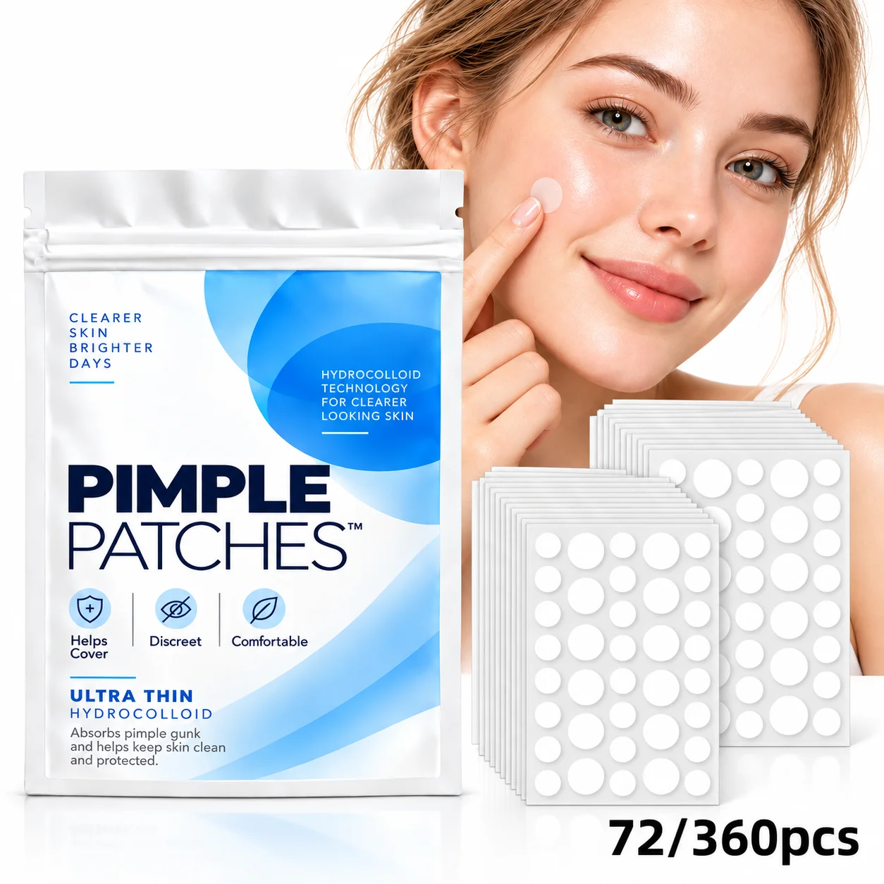 Acne patches, hydrogel acne concealer patches, daily facial care patches, blemish concealment