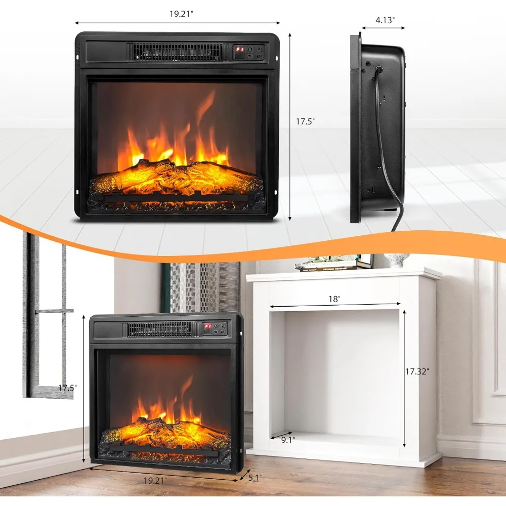 ROVSUN 18 Electric Fireplace Inserts with Remote Control, 1400W Recessed Stove Heater with 8H Timer, 6 Flame Colors, 5 Brightnes