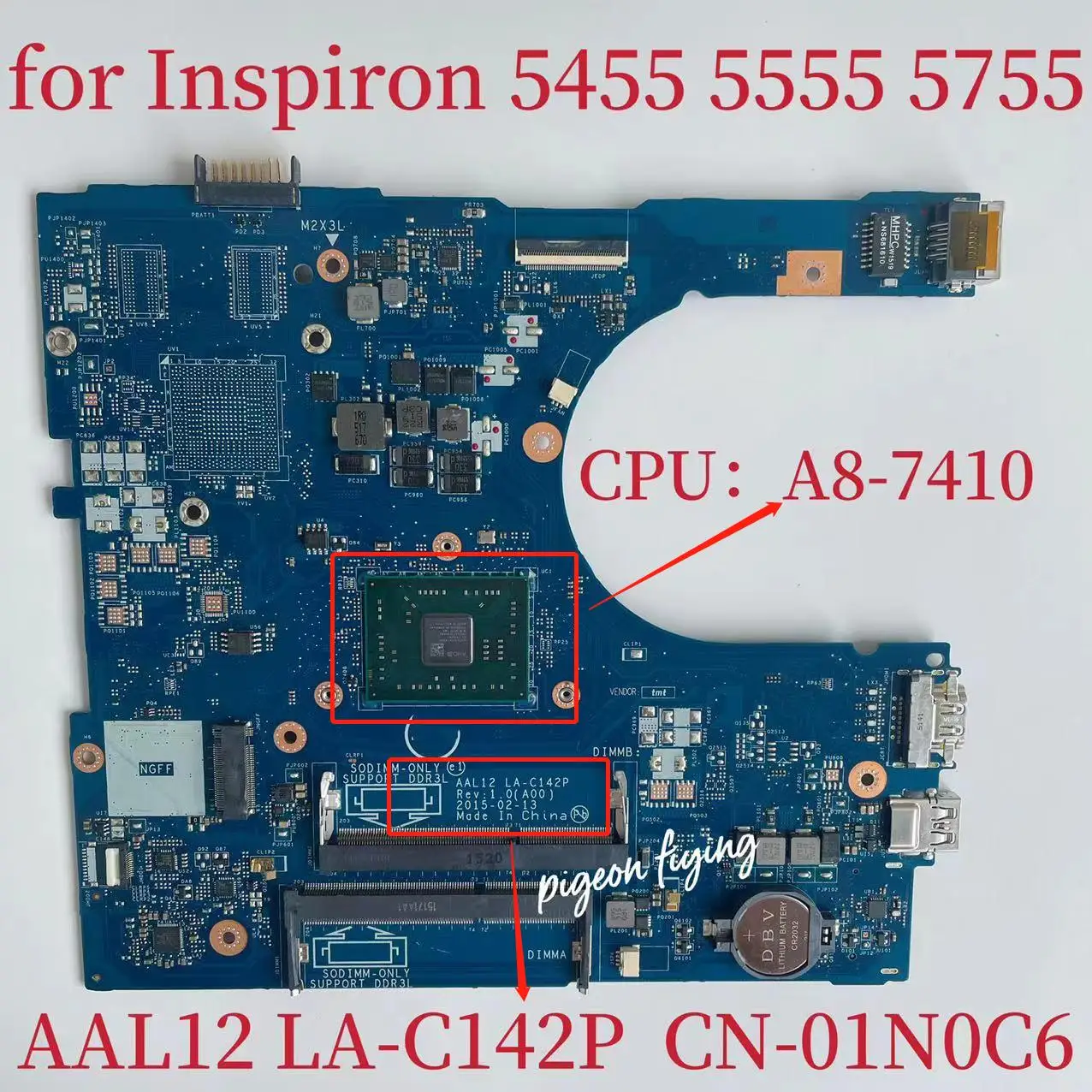 AAL12 LA-C142P CN-01N0C6 01N0C6 1N0C6 For Dell Inspiron 5455 5555 5755 Laptop Motherboard With  A8-7410 CPU 100% Fully Tested OK