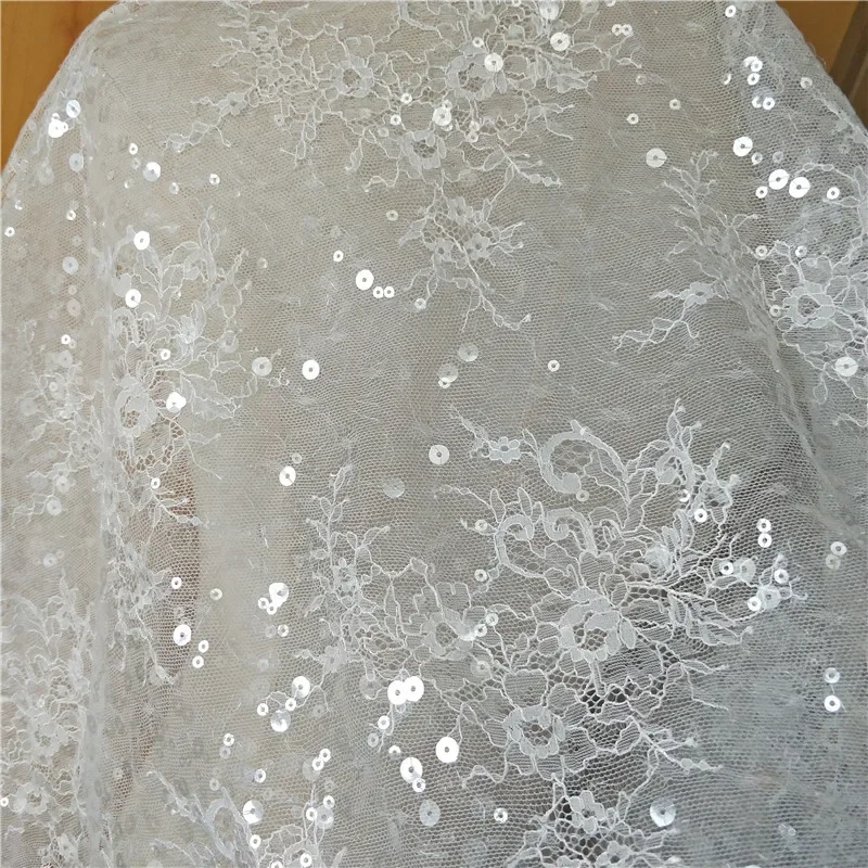1Yard New High Quality  French Sequined Lace Fabric Border Embroidery Flower Wedding DressDIYweeding Dresses Sewing Accessories