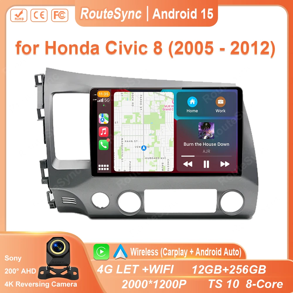 

Android 15 Carplay Car Stereo Radio for Honda Civic 8 2005 - 2012 Multimedia Player Navigation GPS WIFI 4G Audio No 2Din Din DVD